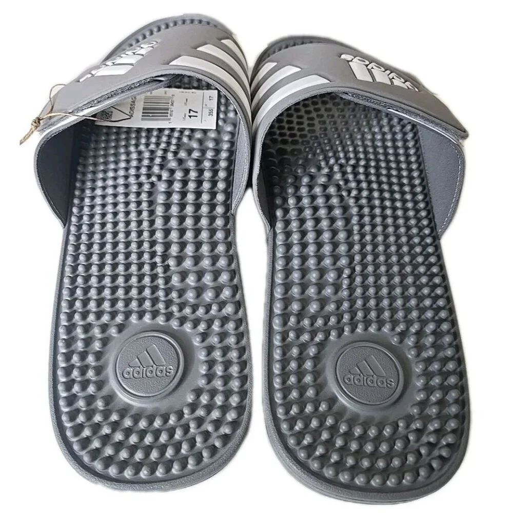 Adidas Adissage NIB Slides Sandal Grey & White Men's Size 17 New HQ4373
